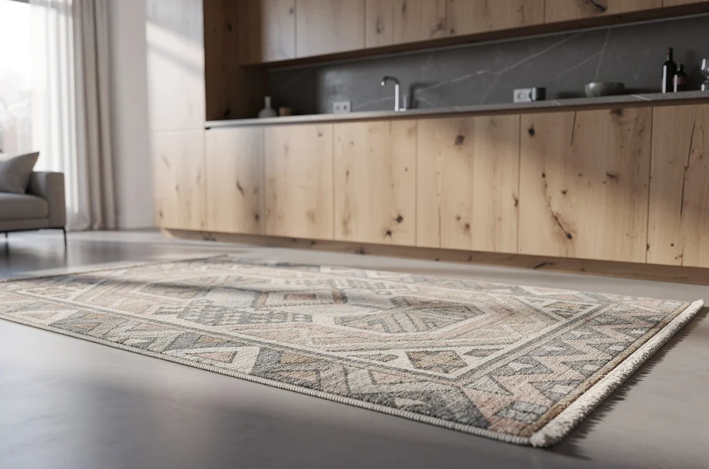 Une cuisine ouverte ? Le tapis devient séparateur visuel astucieux entre les espaces